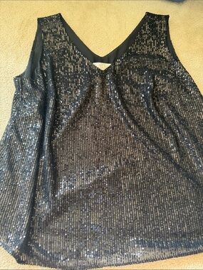 LOFT Black Sequin V-Neck Tank Top